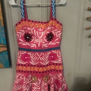 Alexis Pink Floral Embroidered Sundress with Blue Accents